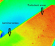FLIR's SC7750L thermal imaging camera was used to differentiate between laminar flows and turbulent flows.